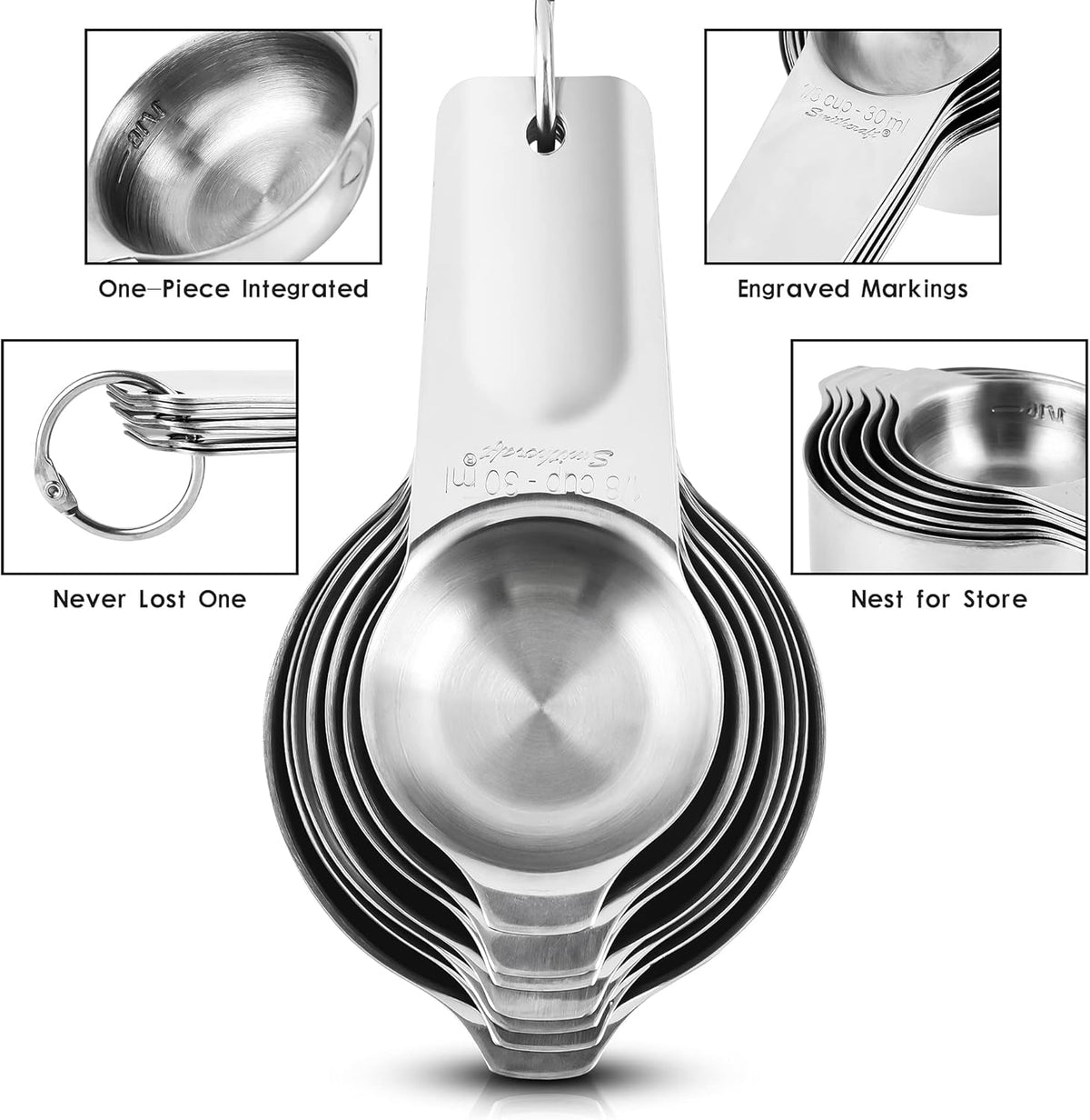 Measuring Cups and Spoons Set, 18/8 Stainless Steel Measuring Cups and Spoons set 17, Metal 7 Metric Measure Cups and 9 Dry Measure Spoons with 1 Leveler for Kitchen & Baking