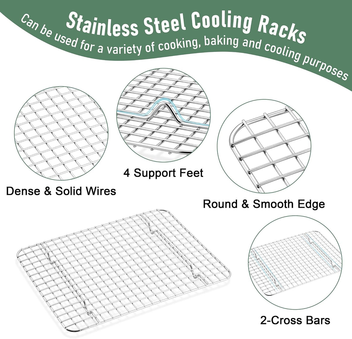 Homikit Quarter Sheet Pan with Wire Rack (2 Baking Sheet+2 Rack), 12" x 10" | Stainless Steel Quarter Baking Tray with Grid Cooling Rack for Toaster Oven Roasting, Metal Bacon Cookie Pan, Dishwasher Safe
