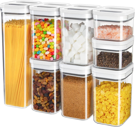 MR.SIGA 8 Piece Airtight Food Storage Container Set, BPA Free Kitchen Pantry Organization Canisters, One-handed Airtight