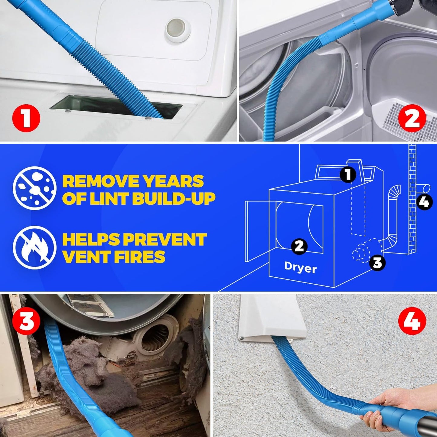 Holikme 42FT Dryer Vent Cleaner Kit 50Pcs - Lint Remover Brush Vacuum Tools