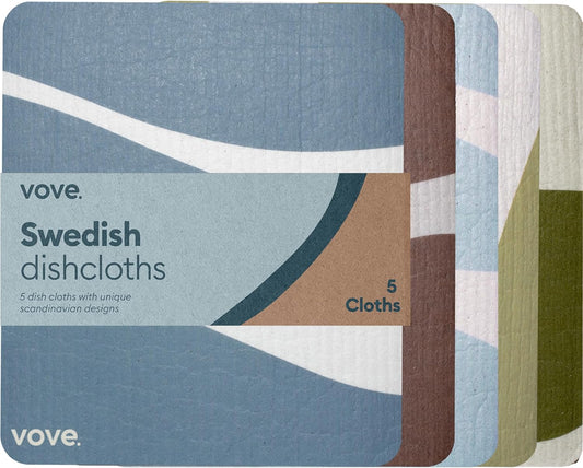 Vove Swedish Dishcloths 5-Pack, Modern Abstract, Cellulose and Cotton