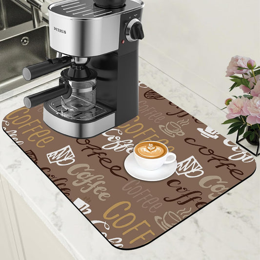 Doodle Coffee Dish Drying Mat Coffee Bar Mat for Countertop Absorbent Rubber Backed Hide Stain Dish Drainer Rack Pad