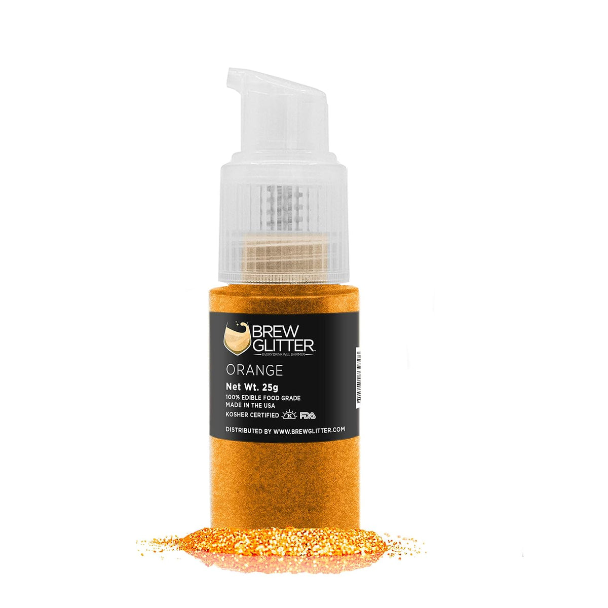 Brew Glitter Edible Drink Glitter Pump 1x 25g for Cocktails, Beer, &amp; Beverages (Orange)