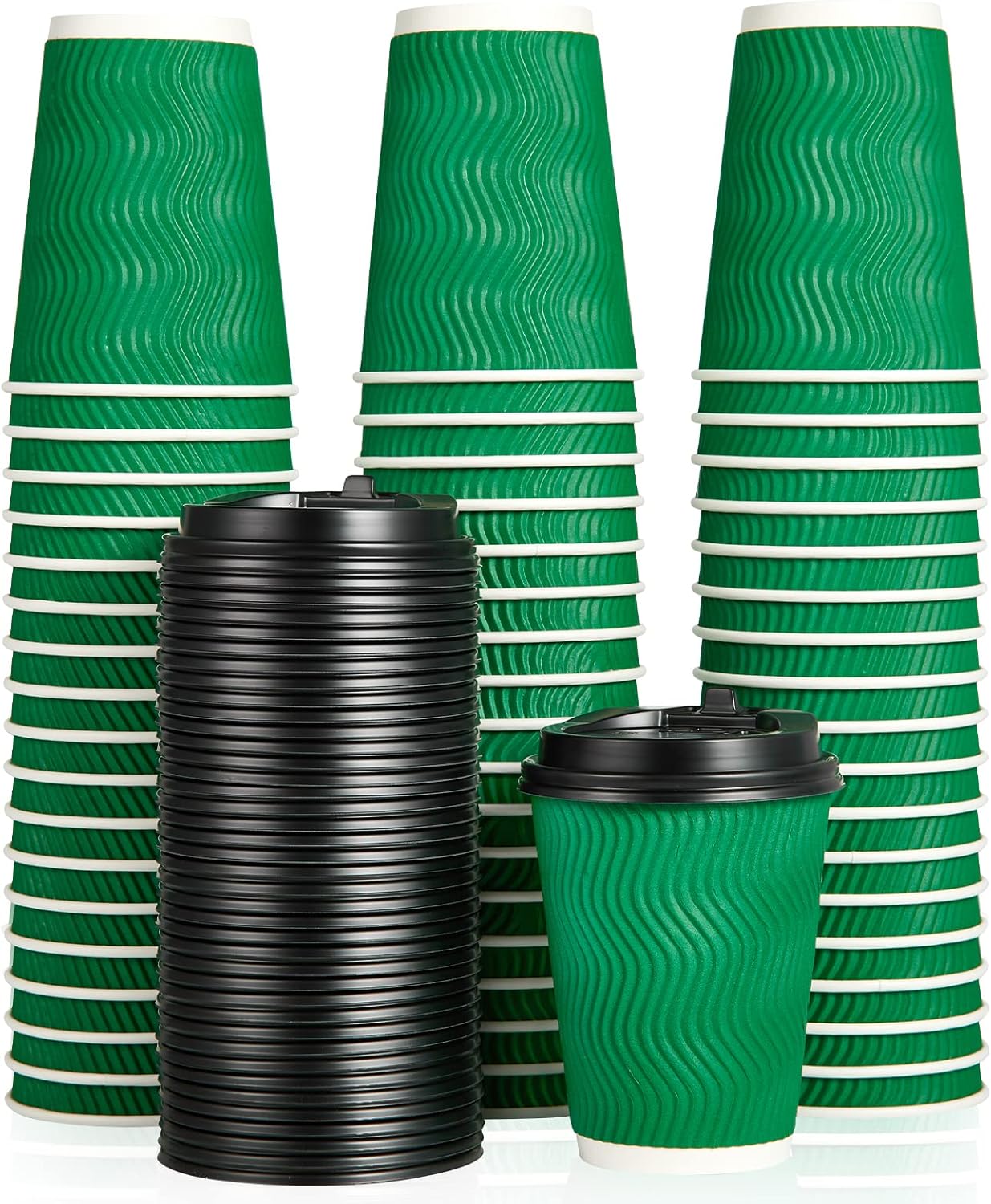 100 Count 12 OZ Coffee Cups with Lids, Insulated Ripple Wall Paper Hot Coffee Paper Cups for Hot Dri