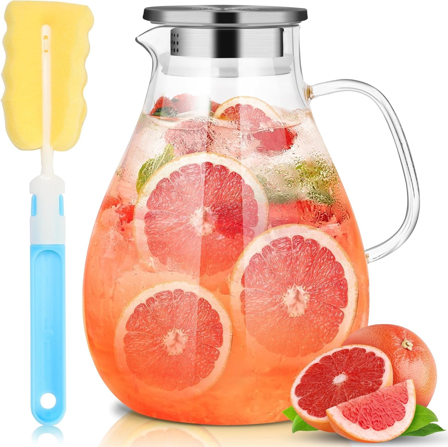 SUSTEAS 3 Litre 101oz Glass Pitcher with Lid and Spout, Handmade Pitcher | Glass Carafe for Cold/Hot Drink, Water Pitchers for Fridge, Large Water Jug for Iced Tea, Juice, Coffee, Homemade Beverage