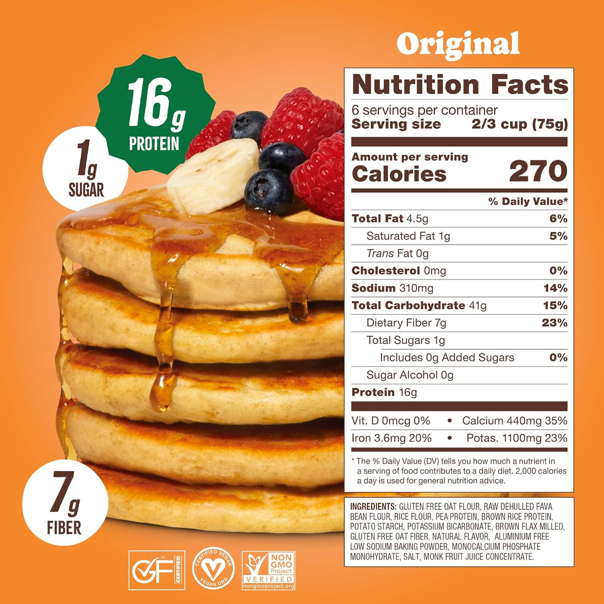 Flourish Plant-Based Protein Pancake &amp; Waffle Mix, Gluten-Free, Dairy-Free, Nut-Free, Soy-Free, Vegan, Non-GMO, All-Natural Superfood, High Protein &amp; Fiber, Just Add Water - Original, 430 g (2 Pack)