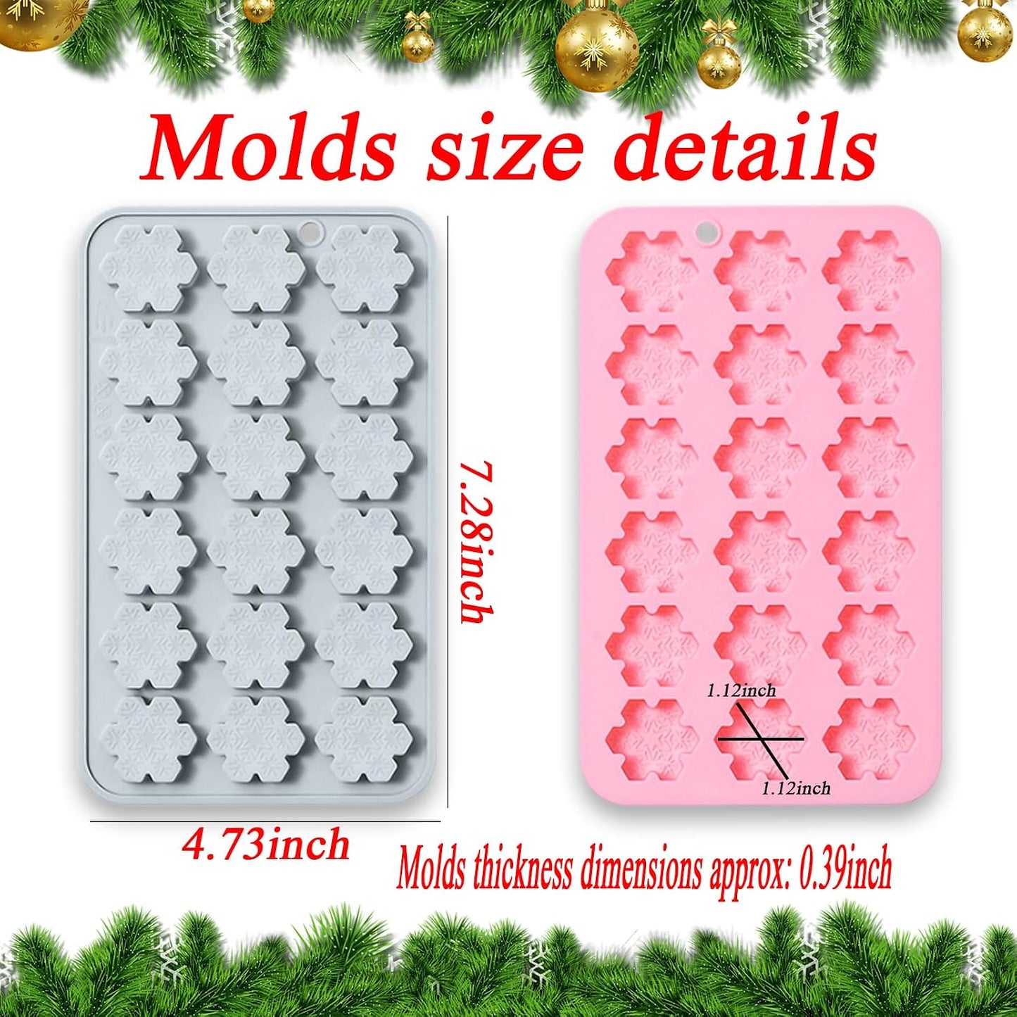 2 Pcs Snowflake Silicone Molds, 18-Cavity 3D Christmas Snowflake Chocolate Silicone Molds for DIY Christmas Winter Jello Candy Cupcake Fondant Baking Polymer Clay Decoration