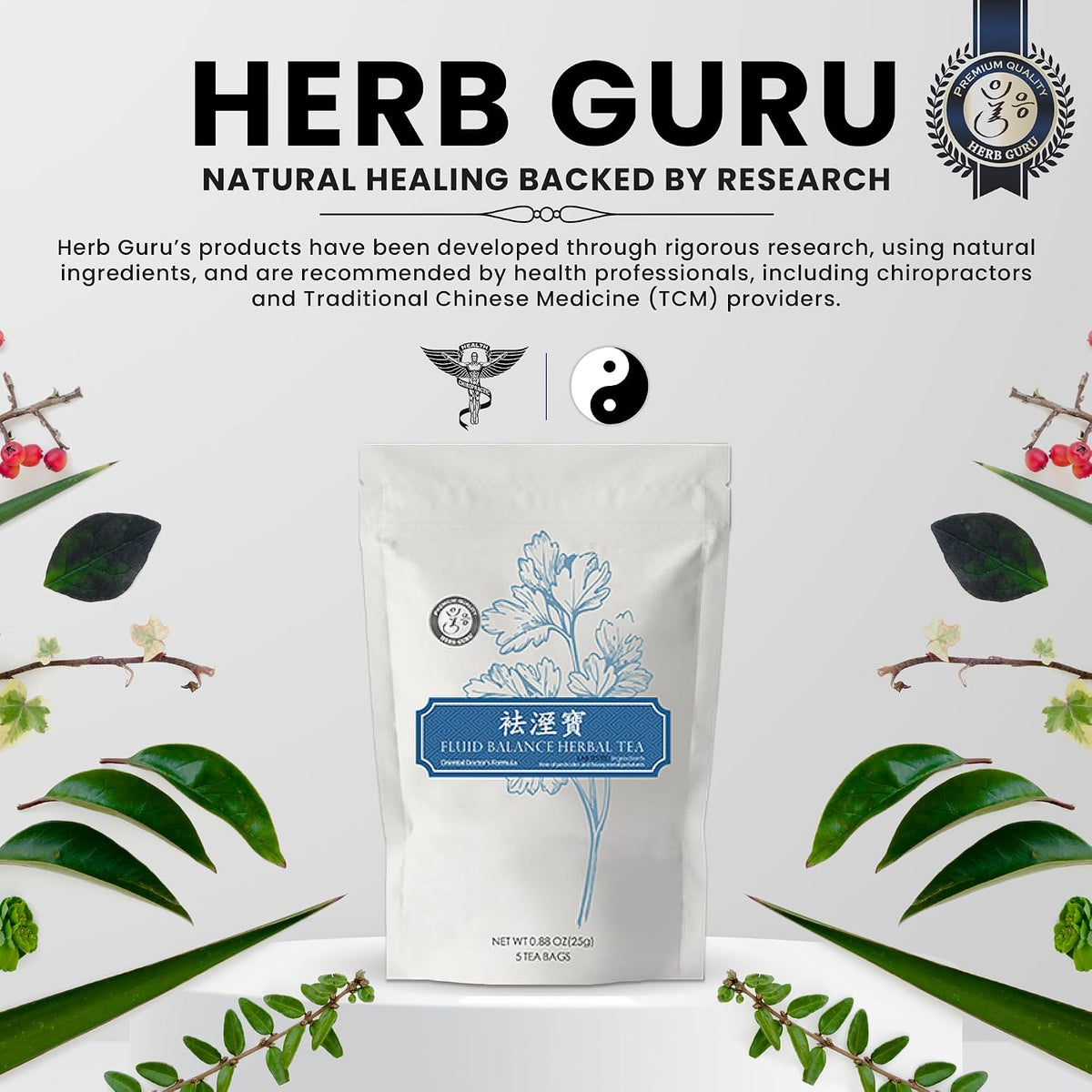 Herb Guru Fluid Balance Herbal Tea Bags – Healthy Fluid Metabolism &amp; Digestive Balance with Atractylodes, Poria, Citrus Peel – Caffeine Free Tea, 0.88 Ounces