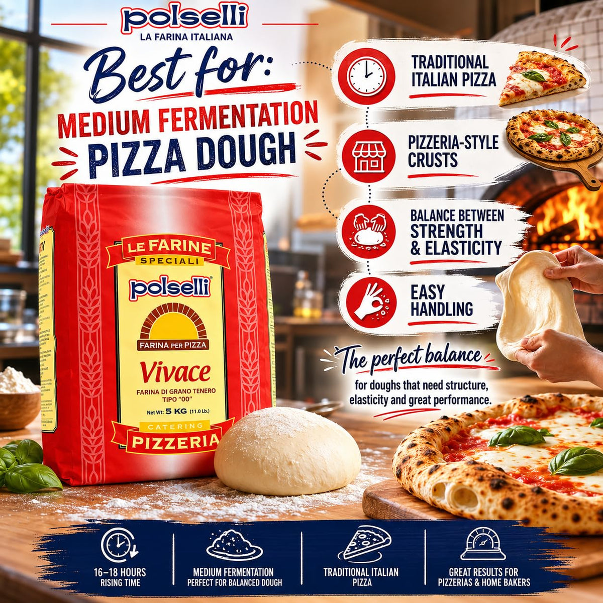 POLSELLI Vivace, Type 00 Double Zero Flour, Artisan Pizza Dough Mix, 5 kg