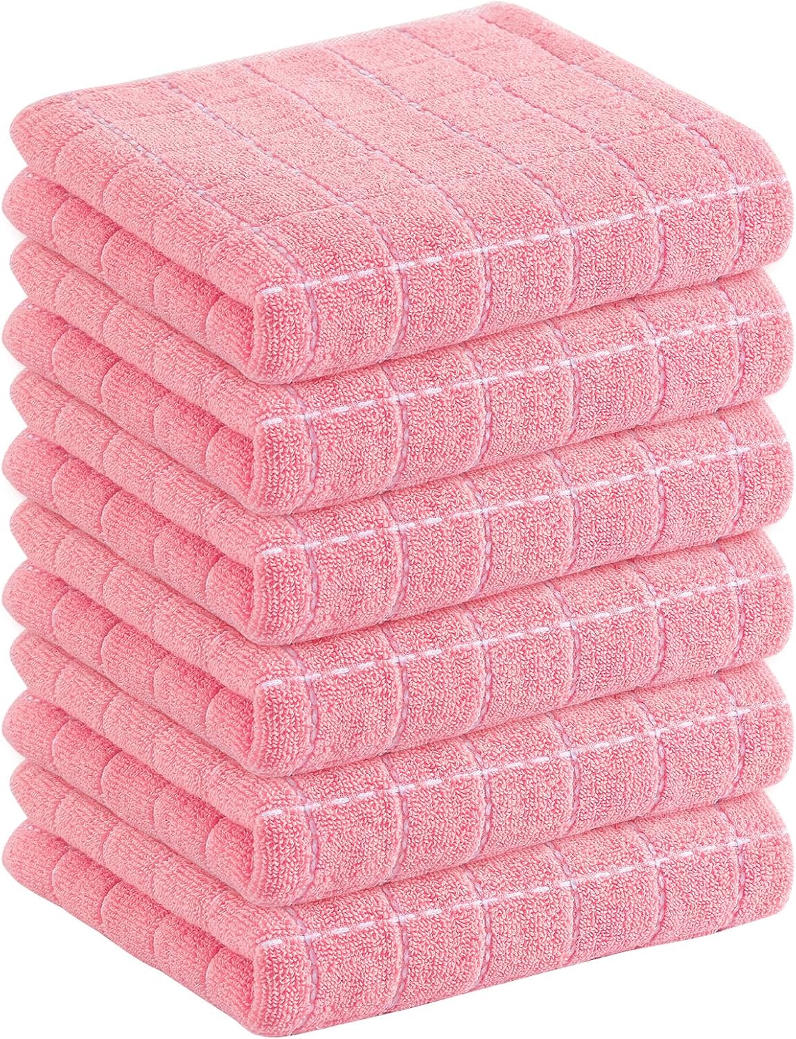 Homaxy 100% Cotton Terry Kitchen Towels(Pink, 13 x 28 inches), Checkered Designed, Soft and Super Absorbent Dish Towels, 6 Pack