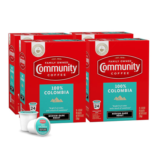 Community Coffee 100% Colombia 96 Count Coffee Pods, Medium Dark Roast, Compatible with Keurig 2.0 K-Cup Brewers, 24 Count