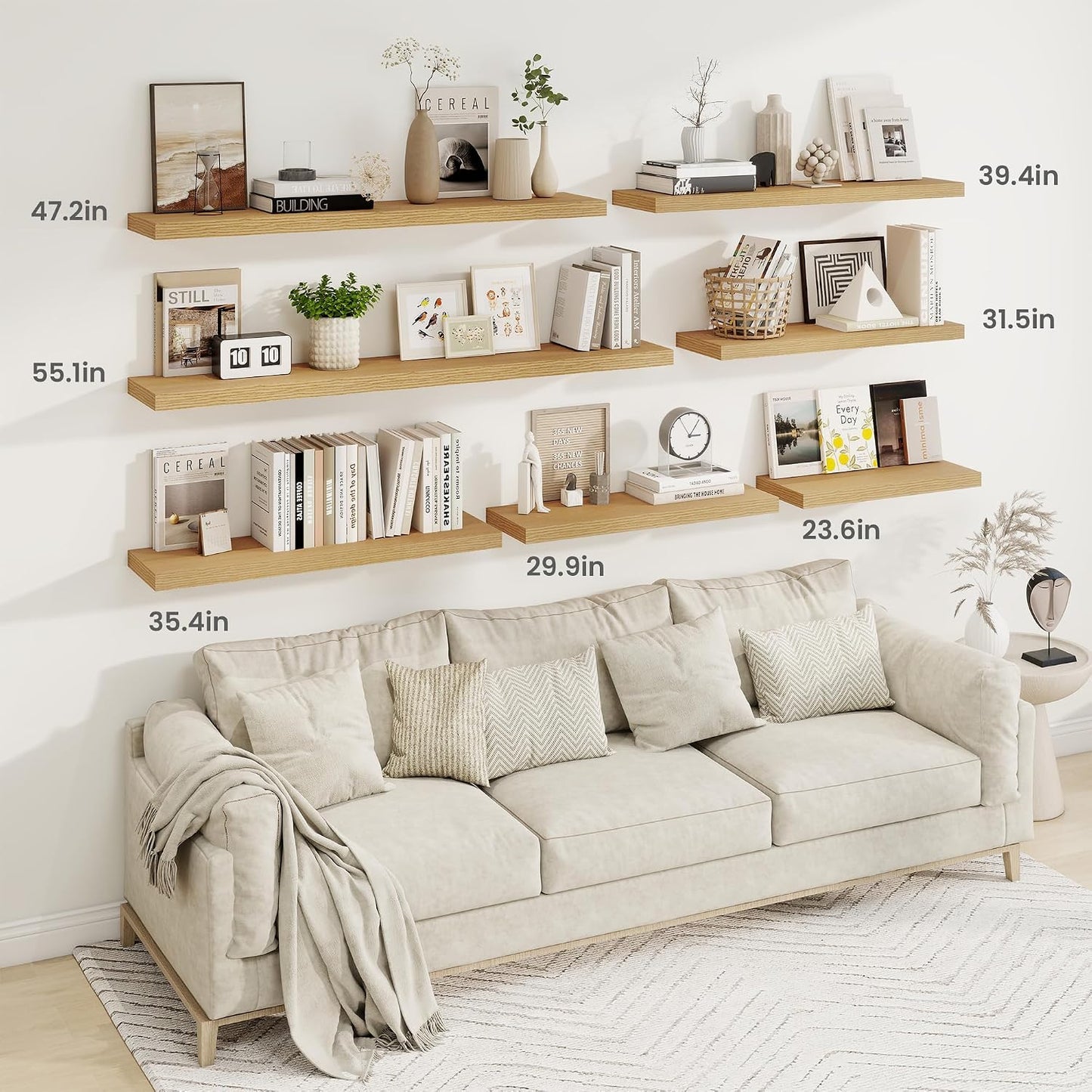 Fun Memories 40 Inch Oak Floating Shelves, 9.3 Inch Deep Wall Shelves for Living Room|Bedroom|Kitchen, Rusitc Wall Mounted Bathroom Shelves 2 Pack, Heavy-Duty Deep Shelf for Books，Decor