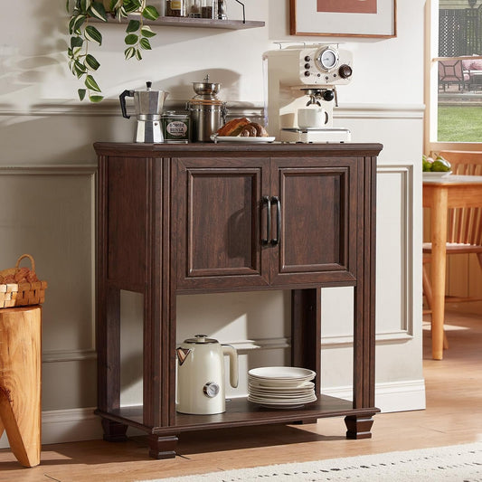 Farmhouse Kitchen Cabinet with 2-Door, Small Sideboard Buffet Cabinet with Open Shelf, Coffee Bar Station with Storage for
