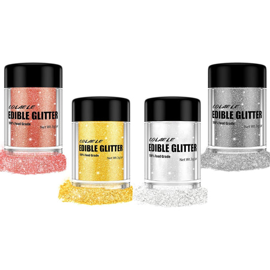 Edible Glitter for Drinks Cakes Christmas Set - Colaele 4 Colors Shimmering Luster Dust Disco Glitter Food Grade Metallic
