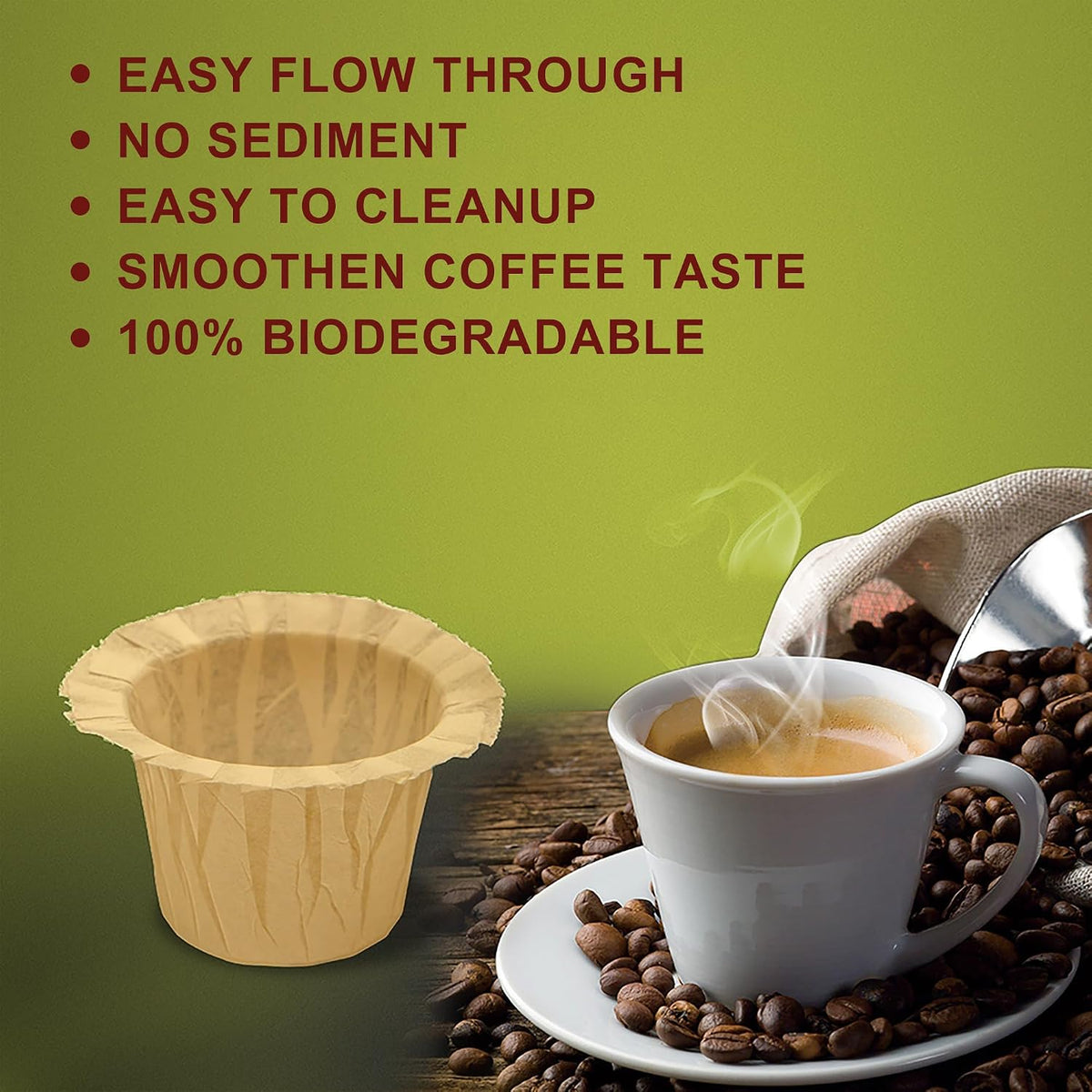 Haetyly 100 Count Coffee Filter Paper with 2 Pack Reusable K Cups for Keurig 1.0 and 2.0 Coffee Maker