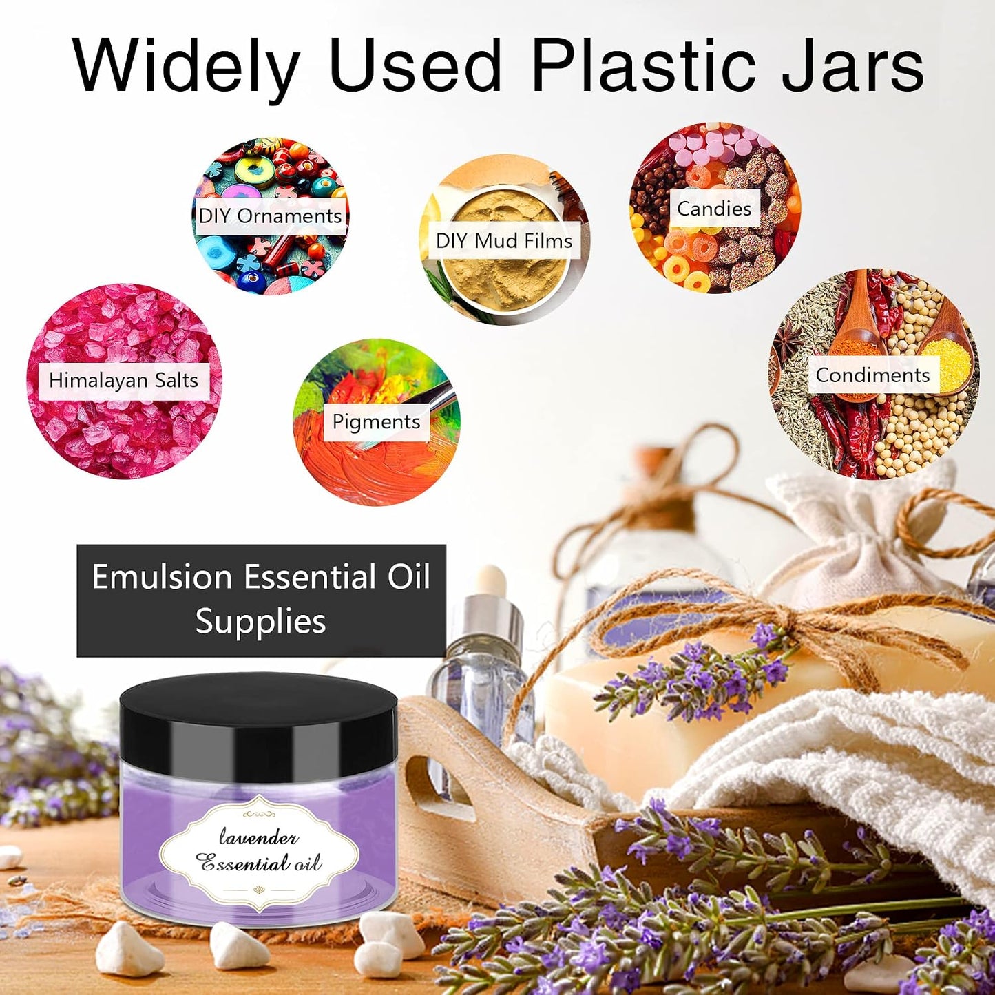 PeacePeo Plastic Jars with Lids 4 OZ, 72 Pack Clear Slime Containers | Empty Refillable, Black Screw on Lids, Organize Small Items, Samples, Lotions &amp; Beauty Products, Keep Home Kitchen Neat