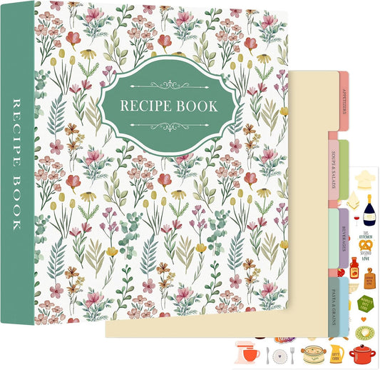 Lanpn Recipe Binder 8.5x11 3 Ring Kit, Blank Organizer Recipe Binder Waterproof Cookbook to Write in Your Own Recipes with