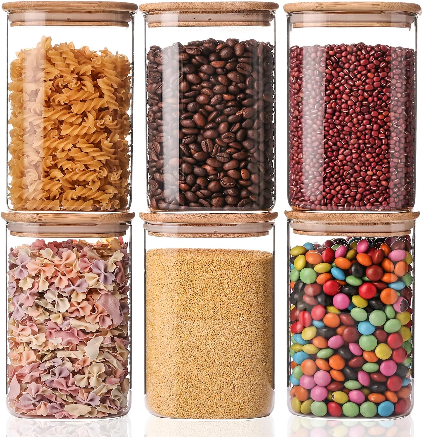 YUNCANG Glass Storage Jars 6 Pack 37oz Clear Glass Food Storage Containers with Airtight Bamboo Lid 