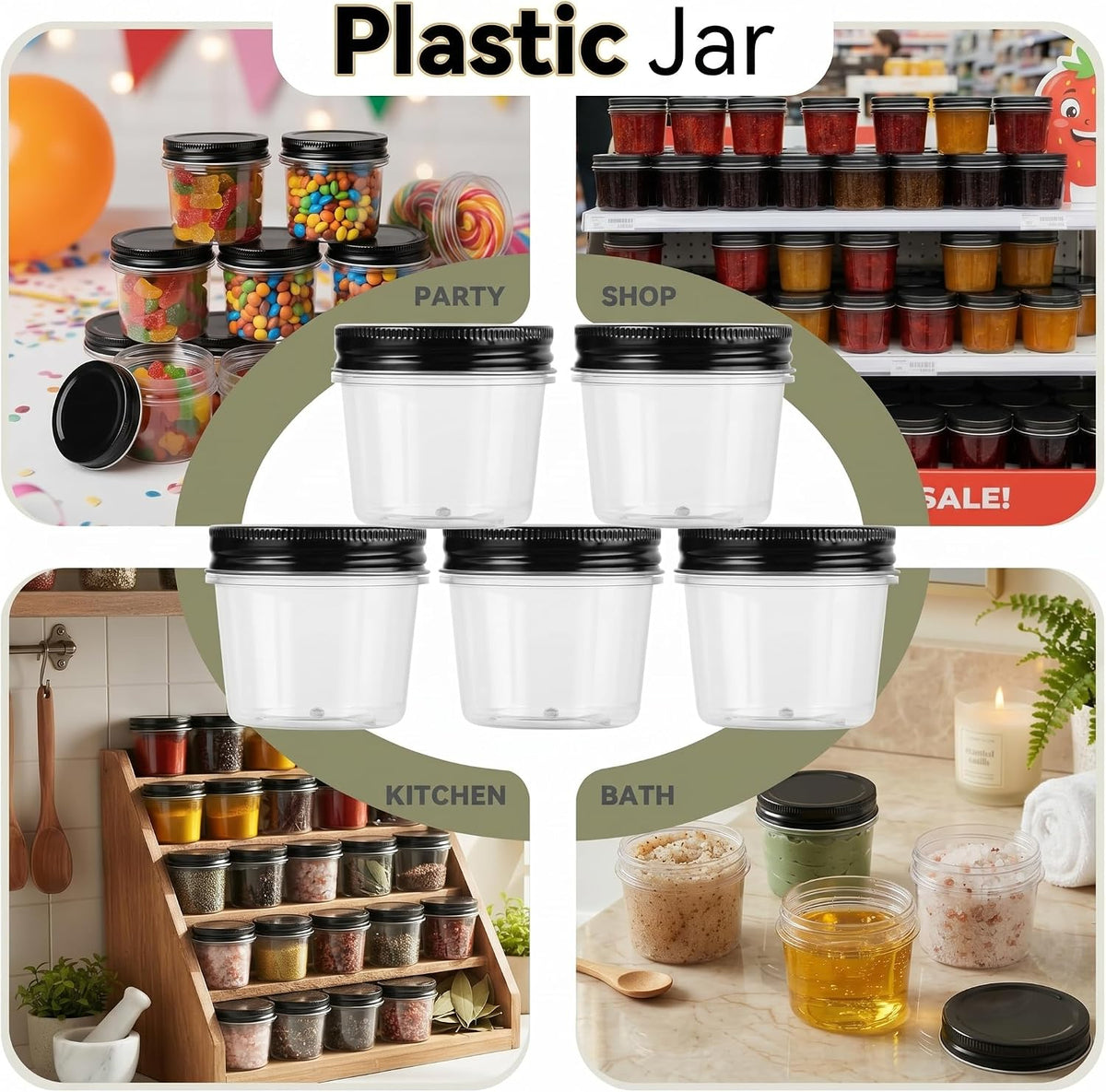 novelinks 4 oz Plastic Small Mason Jars and Small Plastic Jars with Lids