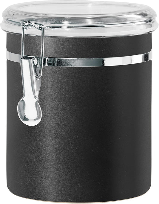 Oggi Stainless Steel Kitchen Canister 47 fl oz, Black - Airtight Clamp Lid, Clear See-Thru Top - Ideal for Kitchen Storage,