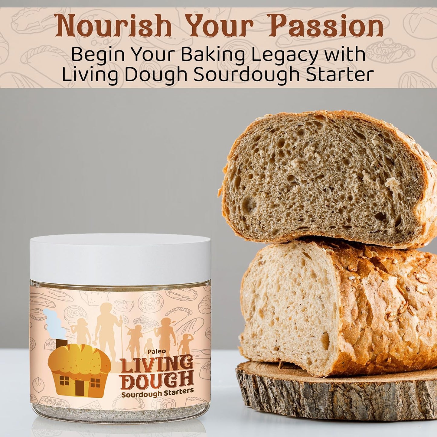 Paleo Gluten Free Organic Sourdough Starter Culture for Baking, 3.5 oz | Grain Free, Active &amp; Live Cassava Flour Sourdough Starter for Artisan Bread, Pizza Dough, Crackers &amp; Homemade Paleo Recipes