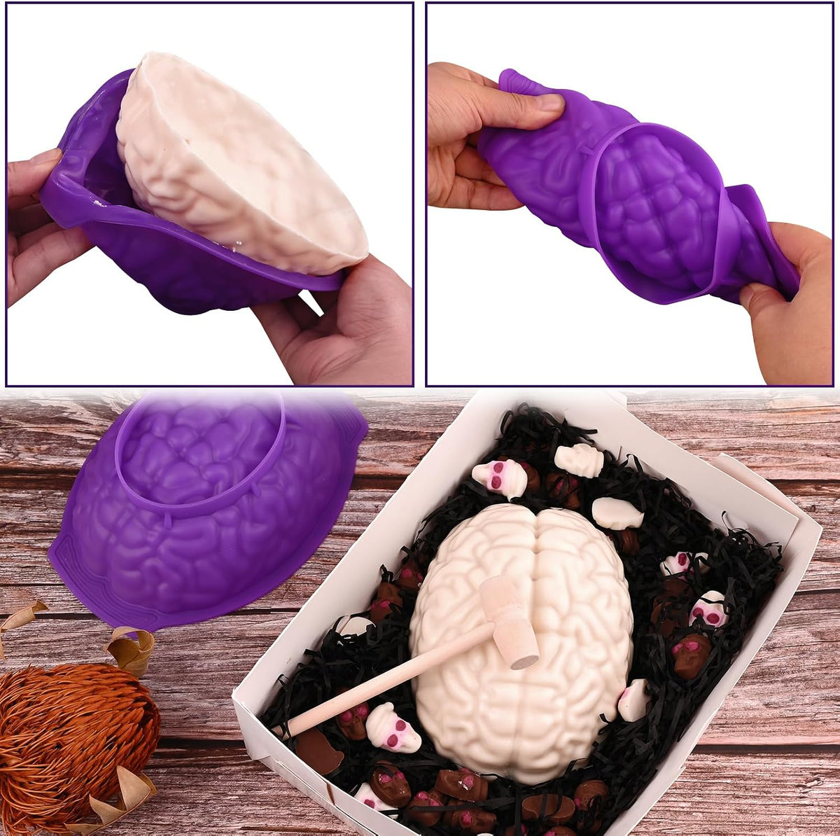 2 Pack Halloween 3D Human Brain Silicone Molds | Food-grade Silicone Molds, Human Brain Shape Baking Molds for Chocolate Bomb, Jelly, Cake, Gelatin, Candle and Resin