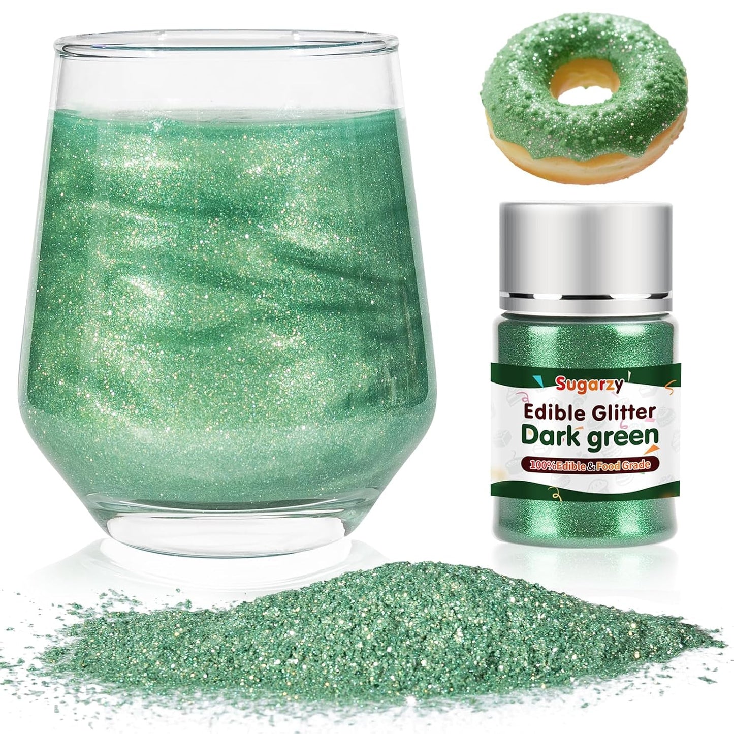Edible Green Glitter for Drinks, Food Grade 10g Green Sprinkles Cake Decorating Supplies, Edible Lus