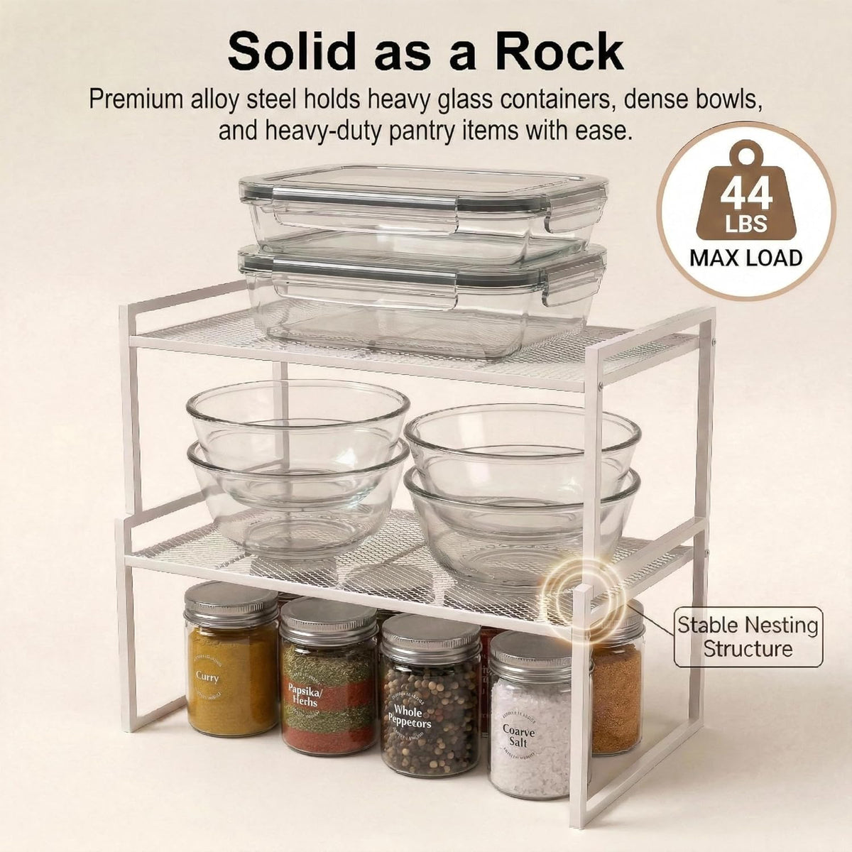 Set of 2 Kitchen Cabinet Organizer Shelf Stackable Sturdy Metal Counter Countertop Pantry Storage Rack