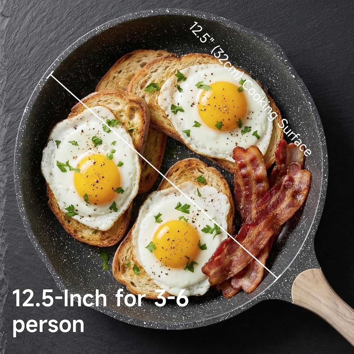 JEETEE 12.5 Inch Nonstick Frying Pan, Stone Coating Cookware, Nonstick Omelette Pan with Heat-Resistant Handle, Induction Skillet for Eggs (Grey)