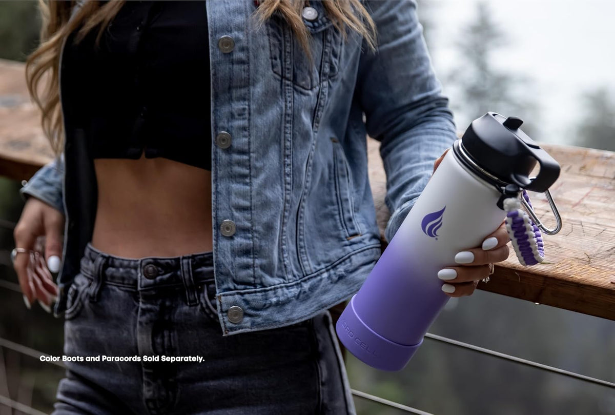 HYDRO CELL Stainless Steel Insulated Water Bottle with Straw - For Cold &amp; Hot Drinks - Metal Vacuum Flask with Screw Cap and Modern Leakproof Sport Thermos for Adults (Lavender/White 24oz)