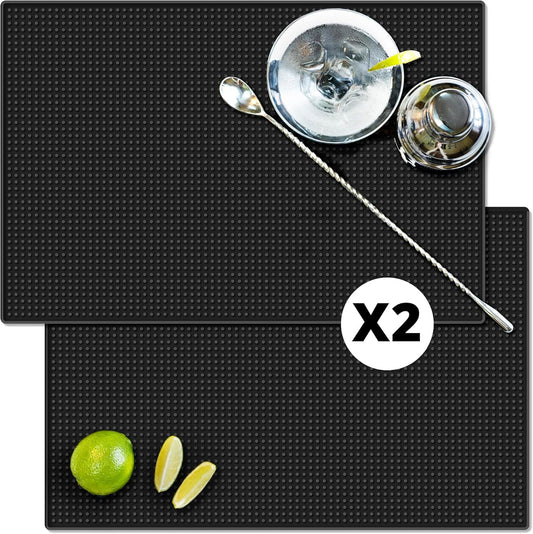 Bar Mat Set (2 Pack, 18"x12") - Non-Slip Rubber Mats for Countertop, Bartending, Home Bar - Durable, Easy Clean Drip, Spill,