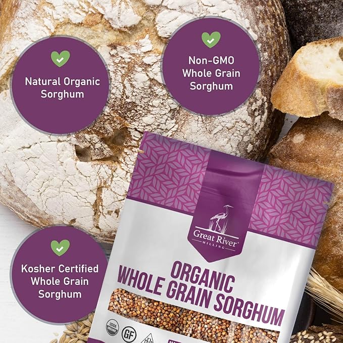 Great River Milling Whole Grain Sorghum | High-Protein Ancient Grain | Non-GMO, Kosher Certified | Ideal for Salads, Pilaf, Porridge, Baking & More | 5 Lb