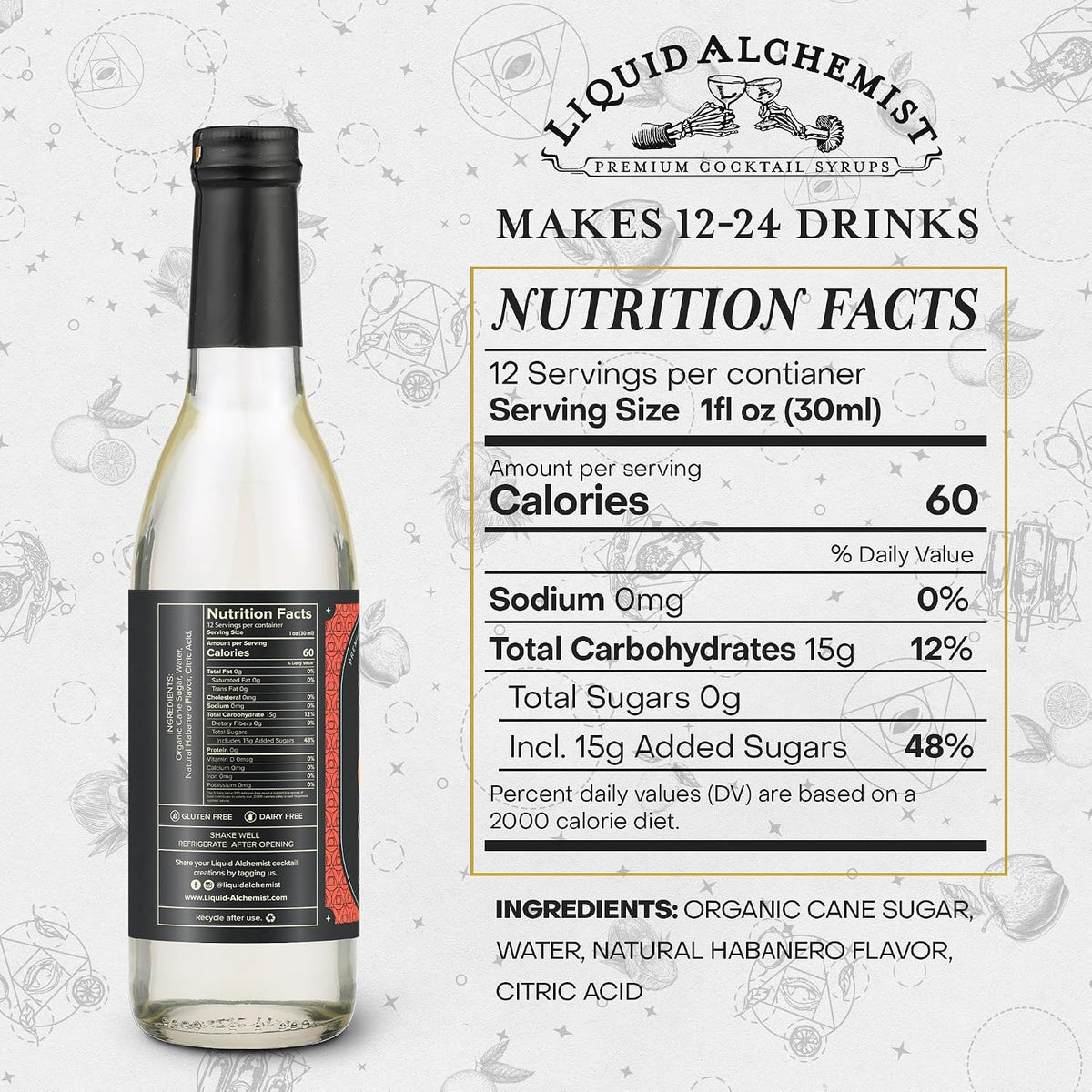 Liquid Alchemist Spicy Habanero Infused Simple Syrup for Cocktails | Real Ingredients Make our Habanero Syrup a Great Spicy Margarita Mix | Small Batch Non-GMO &amp; Vegan | 12.7 oz Drink Mixer, Pack of 1