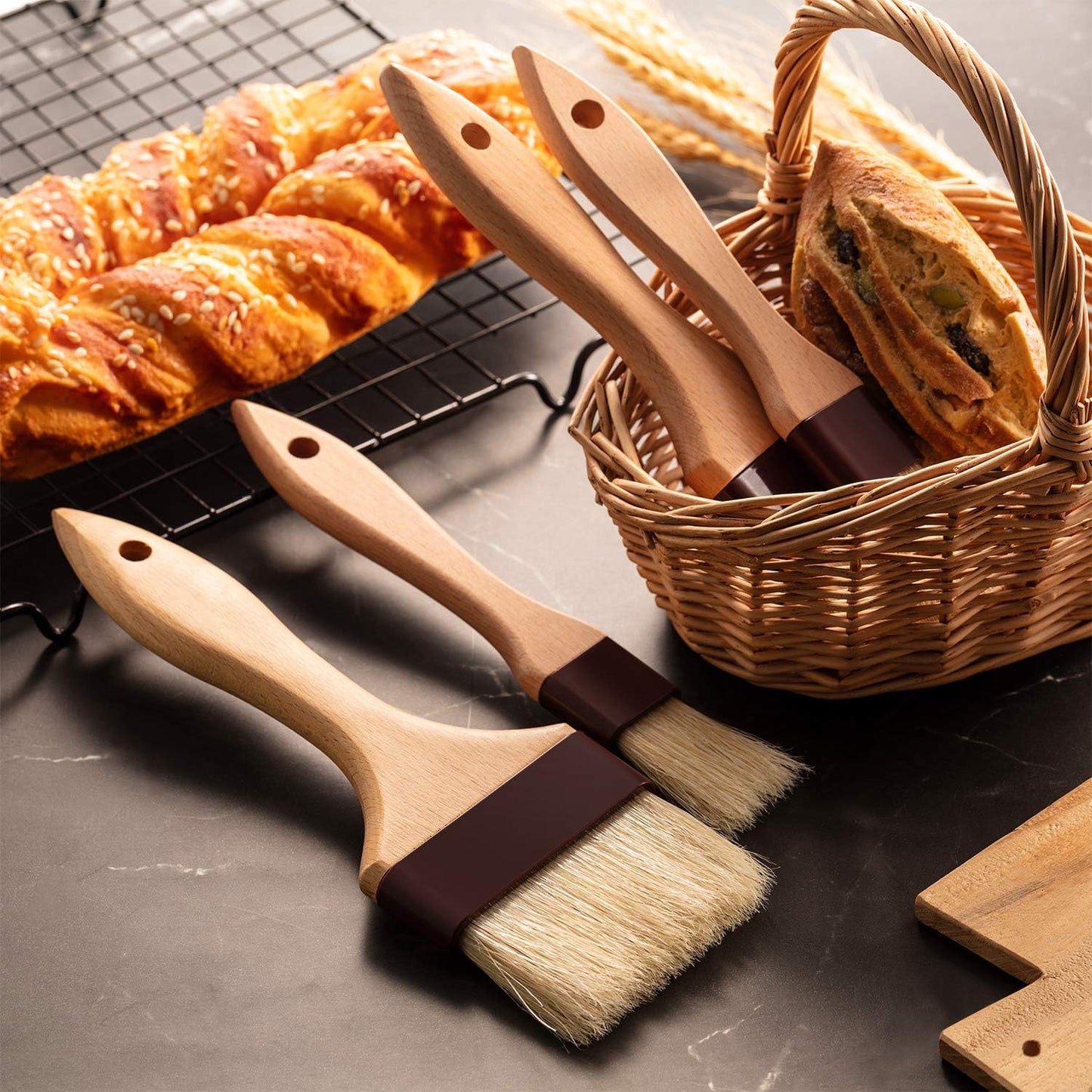 Boao 4 Pcs Pastry Brush, Natural Bristle Basting Brush for Cooking and Baking, BBQ Brushes for Butter, Baster, Oil, Egg, Sauce, Turkey, Grilling, Marinade and Kitchen Food(1, 2, 3 Inch)