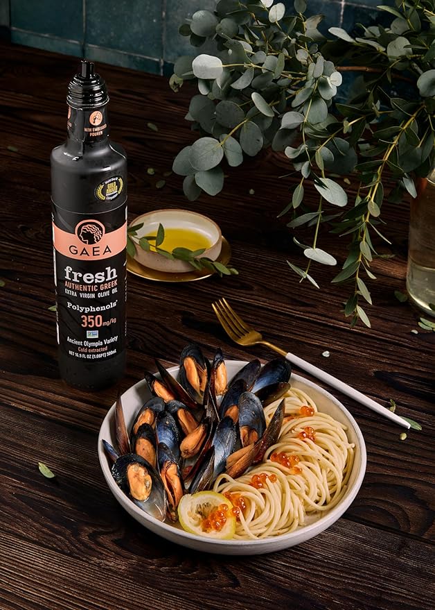 GAEA FRESH Authentic Greek Extra Virgin Olive Oil, 16.9 fl oz (500ml) | Cold Extracted from Ancient Olympia Variety | High Polyphenols (350mg/kg) | First Cold Press, Non-GMO, Product of Greece