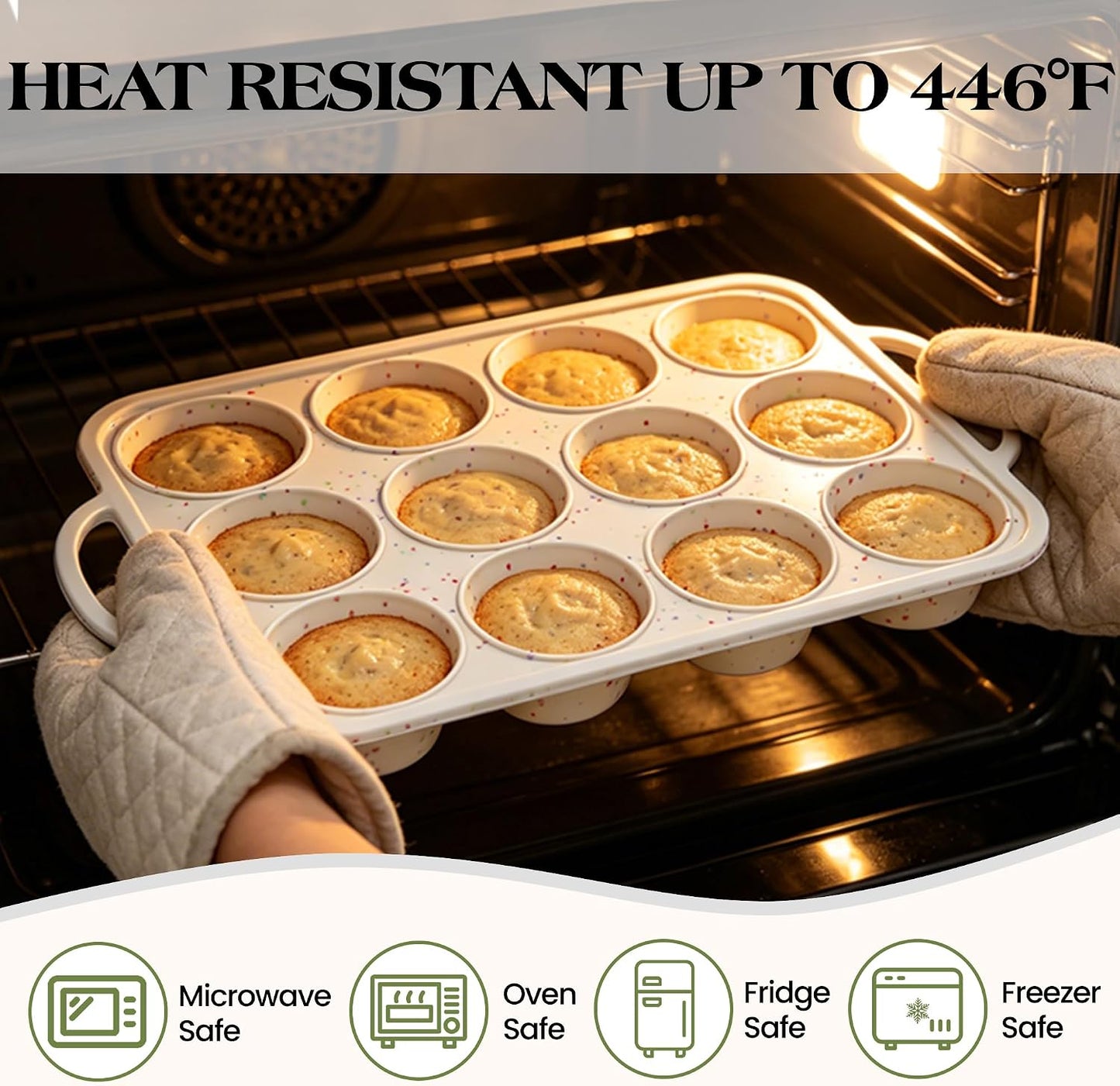 2 Pcs Silicone Muffin Pan with Metal Frame Nonstick 12 Cup Regular Size Cupcake Pan Silicone Muffin Tray for Baking Egg Bites Muffins Cupcakes Gifts for Mom Home Baker Kitchen (Cream) | Metal Frame, Nonstick, For Baking Egg Bites Muffins Cupcakes, Gifts f