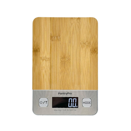 PantryPro Bamboo Platform Digital Kitchen Scale - 11 pounds Capacity LCD Display Grams and Ounces AAA Battery Included
