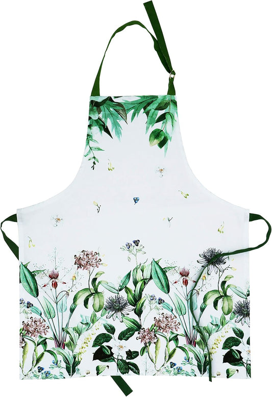 AMOUR INFINI Cotton kitchen Aprons with Adjustable Strap & Waist Ties for Baking Cooking Gardening Spring Apron (Floral