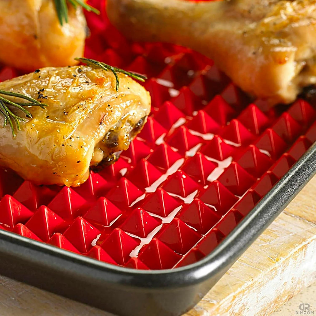 Red Silicone Baking Mat, 16 x 11.42 In, Non-Stick, Pyramid Design | Easy-to-Clean Silicone Pyramid Baking Mat; Suitable for Oven &amp; Microwave; Fat Filtering Surface; for Roasting, BBQ, and Bacon