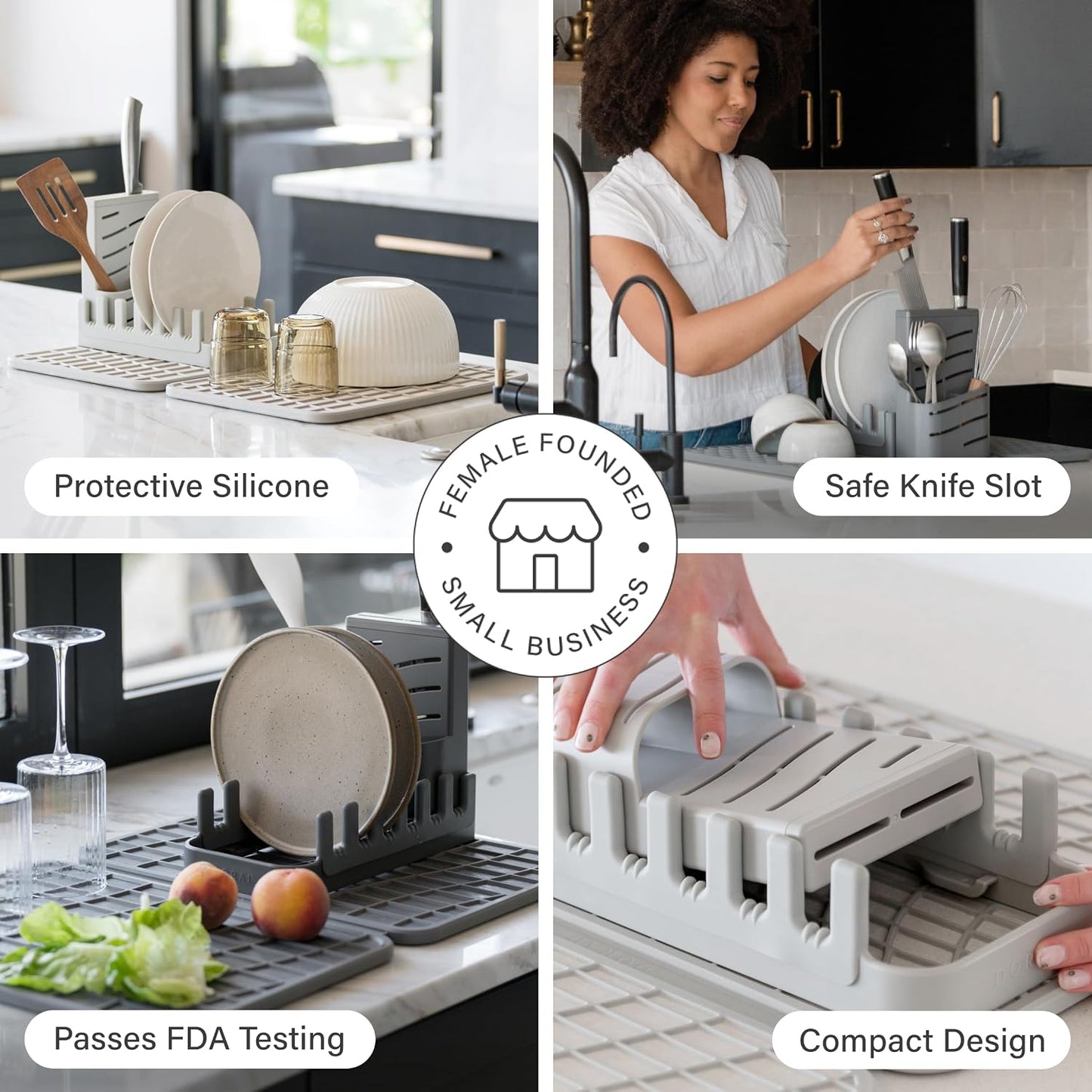 Dorai Home Collapsible Dish Drying Rack with Stone Dish Pad - Kitchen Counter Set with Diatomaceous Earth Stone Dish Mat for Quick Drying - Space-Saving Design - Large 24.6" x 16.5", Sandstone