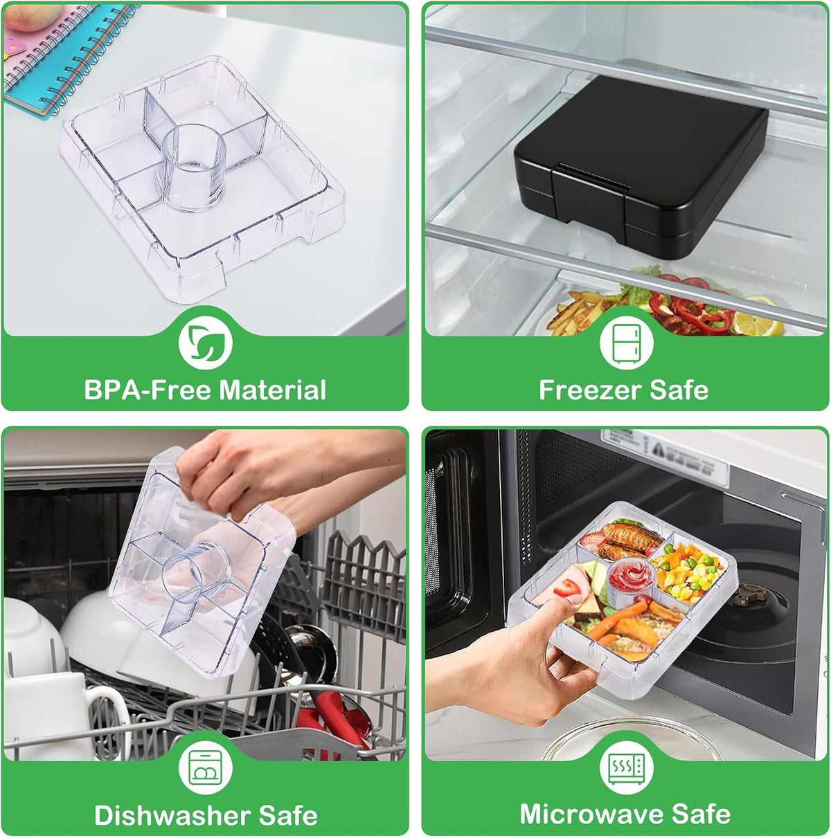 Pawtong Bento Lunch Box Set With 10oz Soup Thermo, Leak-proof Lunch Containers with 4 Compartment, Kids Hot Thermo Food Jar/Insulation Lunch Bag, Food Containers for School (Black)