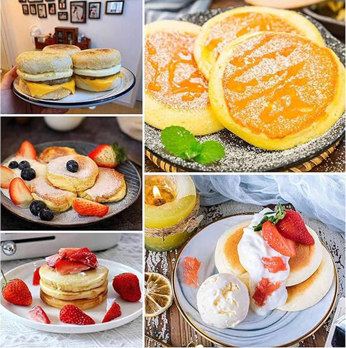 HLMOptimo English Muffin Rings, Stainless Steel Crumpet Rings, 4 inch 6 Pcs Nonstick Metal Round Ring Molds with Silicone Oil Brush