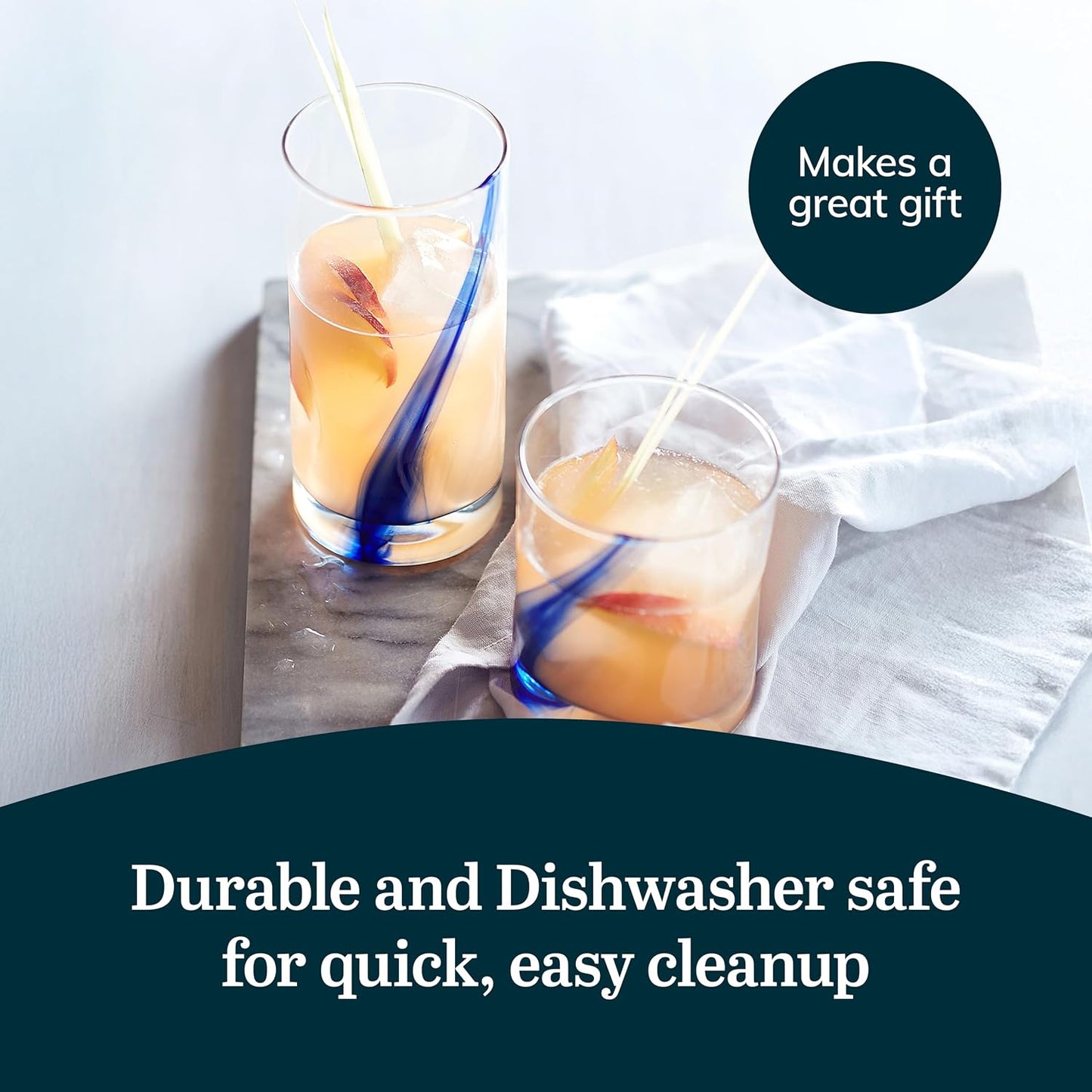 Blue Ribbon Tumbler &amp; Rocks Drinking Glasses Set of 16, Dimpled Cups | 16.75 oz and 12.5 oz Capacities for Water, Juice, Cocktails, and More with Blue Ribbon Design and Dishwasher-Safe Cleanup