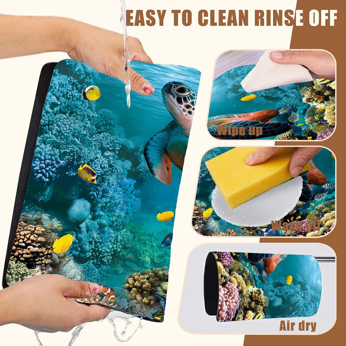 Sea Turtle Coffee Mat Absorbent Dish Drying Mat for Kitchen Counter Hide Stain Rubber Backed Coffee Bar Accessories Fit Under Espresso Machine Dish Rack, 15.7 x 23.6 Inch