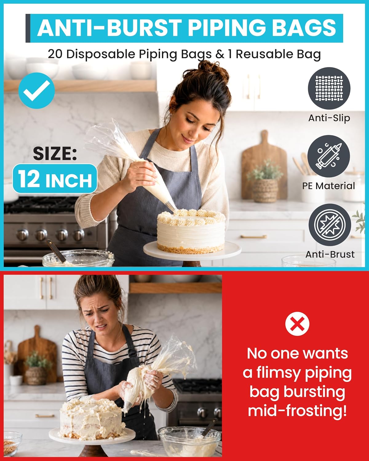 RFAQK 74PCs Icing Piping Bags and Tips Set, Cake Decorating Kit with 48-Numbered Piping Tips, 12inch Anti Burst Pastry Bags, Booklet, E-book &amp; Complete Video Course for Cookie Cupcake Cake Decoration