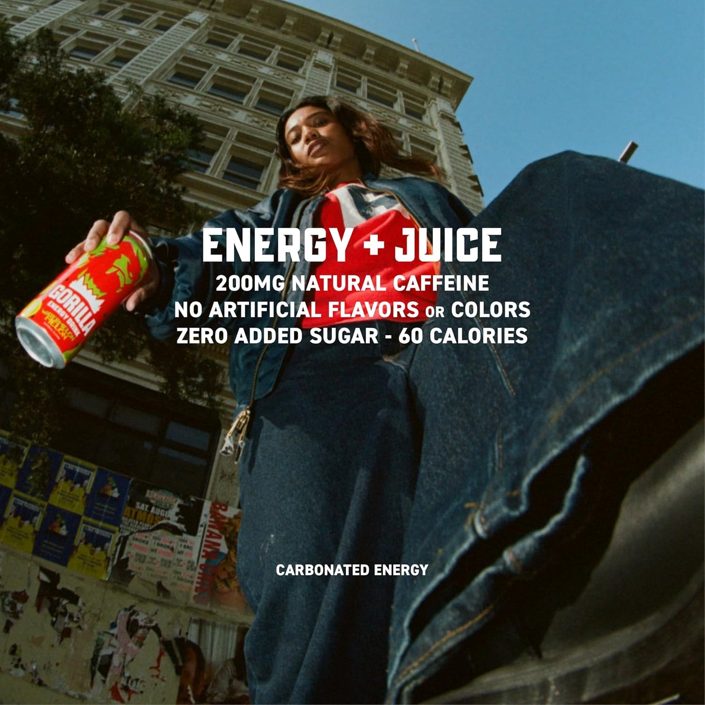 Gorilla Energy Drink, Watermelon Melon, 200mg Natural Caffeine, Real Fruit Juice Squeezed &amp; Concentrated, L-Theanine, Taurine, Ginseng, Acetyl L-Carnitine, No Added Sugar and No Artificial Colors, 12 Pack