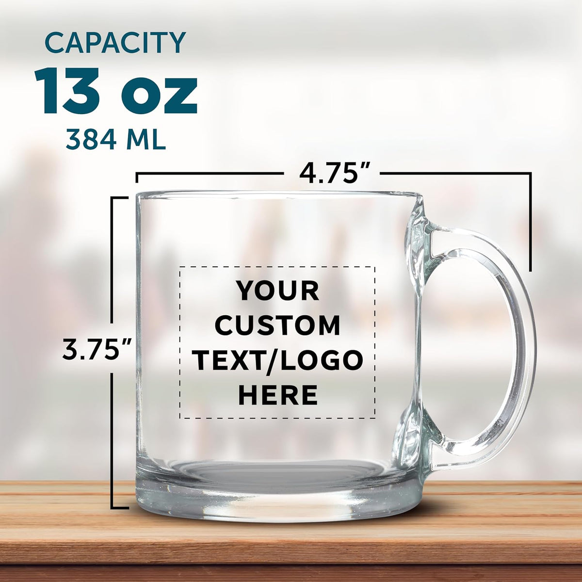 DISCOUNT PROMOS Custom Clear Glass Coffee Mugs 13 oz. Set of 10/50/100, Personalized Bulk Pack - Perfect for Coffee, Tea, Espresso, Hot Cocoa, Other Beverages - Clear Bottom