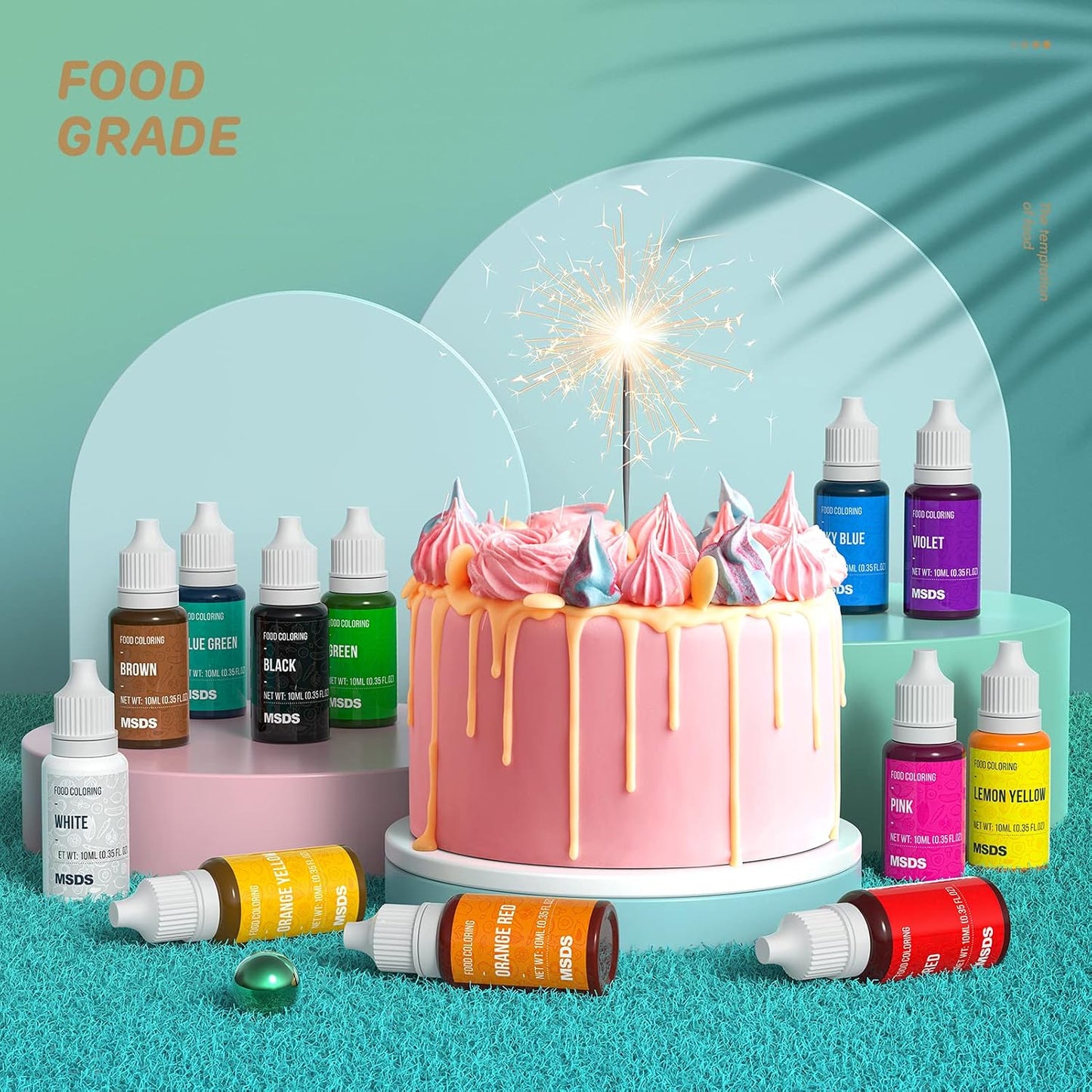 14 Food Coloring Set, Nomeca Liquid Vibrant Food Color Tasteless Food Dye for Baking, Icing, Cake Decorating, Fondant, Easter Egg, Slime Making DIY Supplies Kit - 0.35 Fl. oz (10 ml)/Bottles