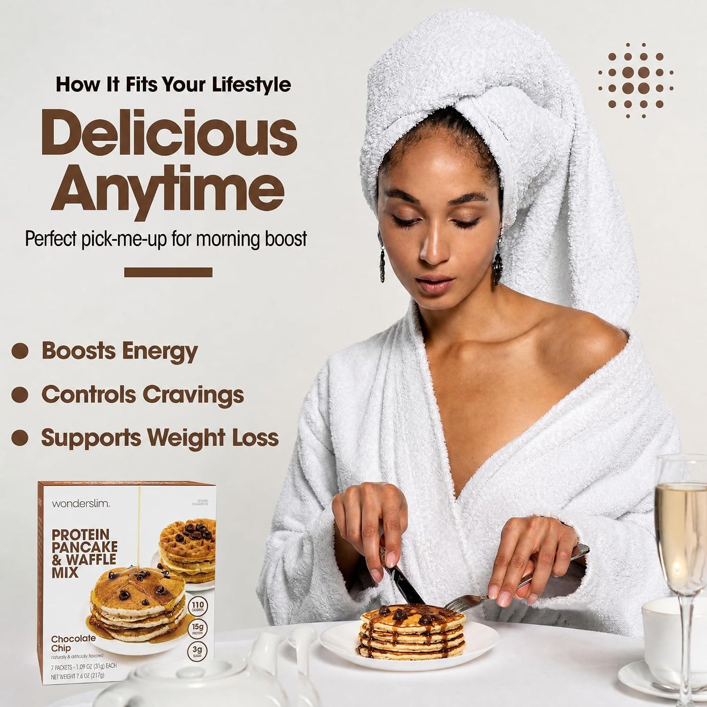Wonderslim Protein Pancake &amp; Waffle Mix, Low Calorie, 7ct (Chocolate Chip)
