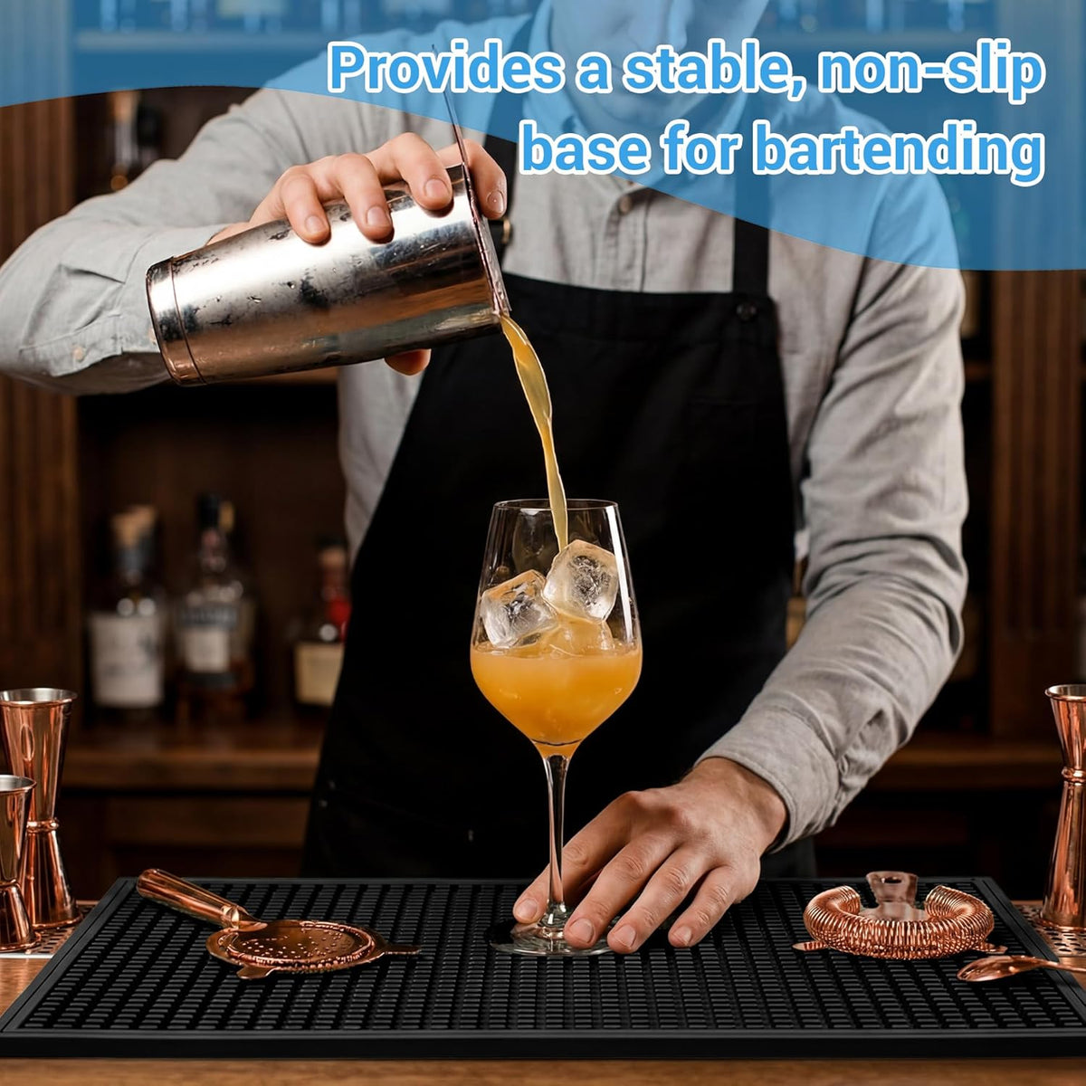 ZJWZLG Bar Mat - Premium 18"X12" Rubber Bar Mats for Countertop, Non-slip Dish Drying Pad &amp; Bartender Mat with for Fast Drying, Ideal Bar Tools for Home Bar, Cocktail Set, And Kitchen Use(Black)